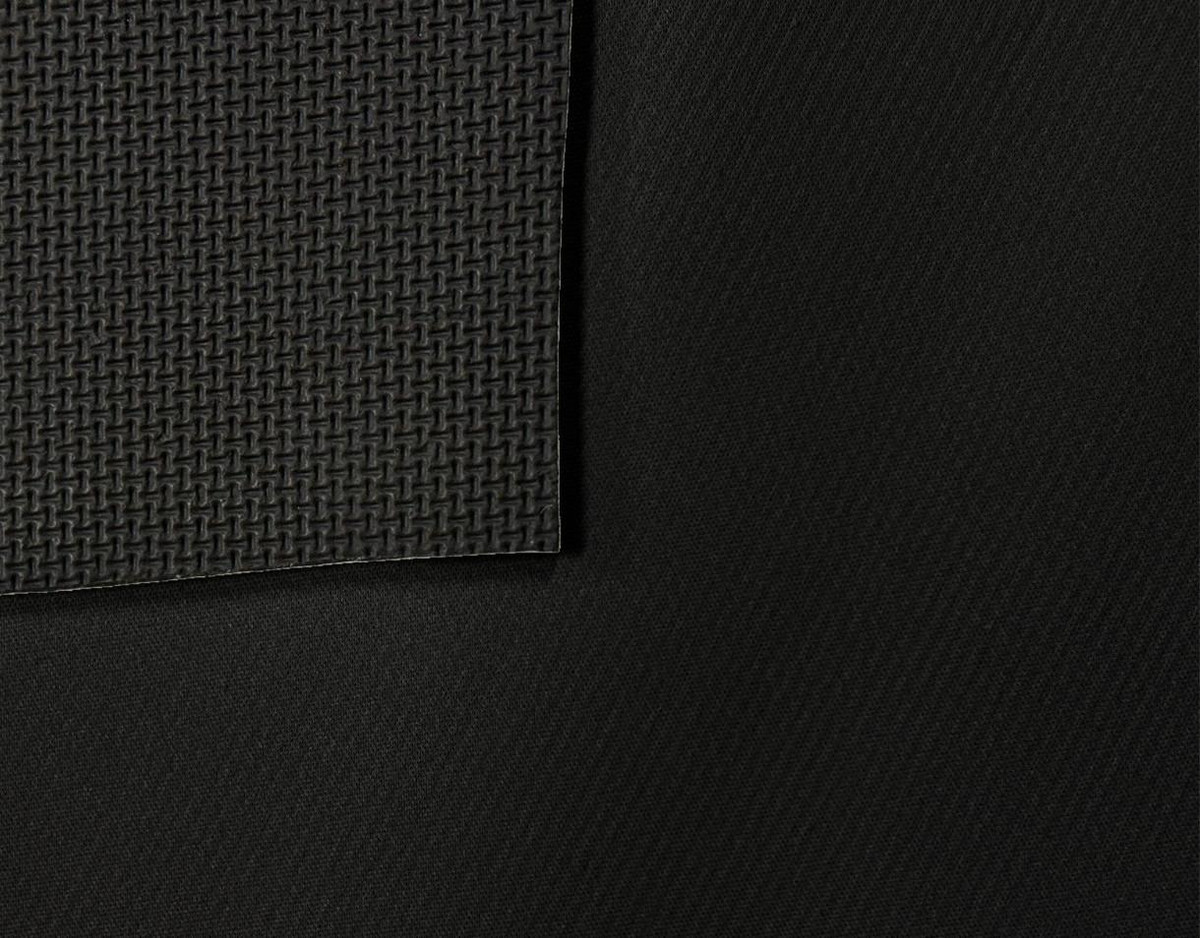 2mm Textured / Shark Skin Neoprene Sheet - Front: Textured, Back: Nylon, with a close-up of the textured surface and smooth nylon back on the black neoprene sheet.