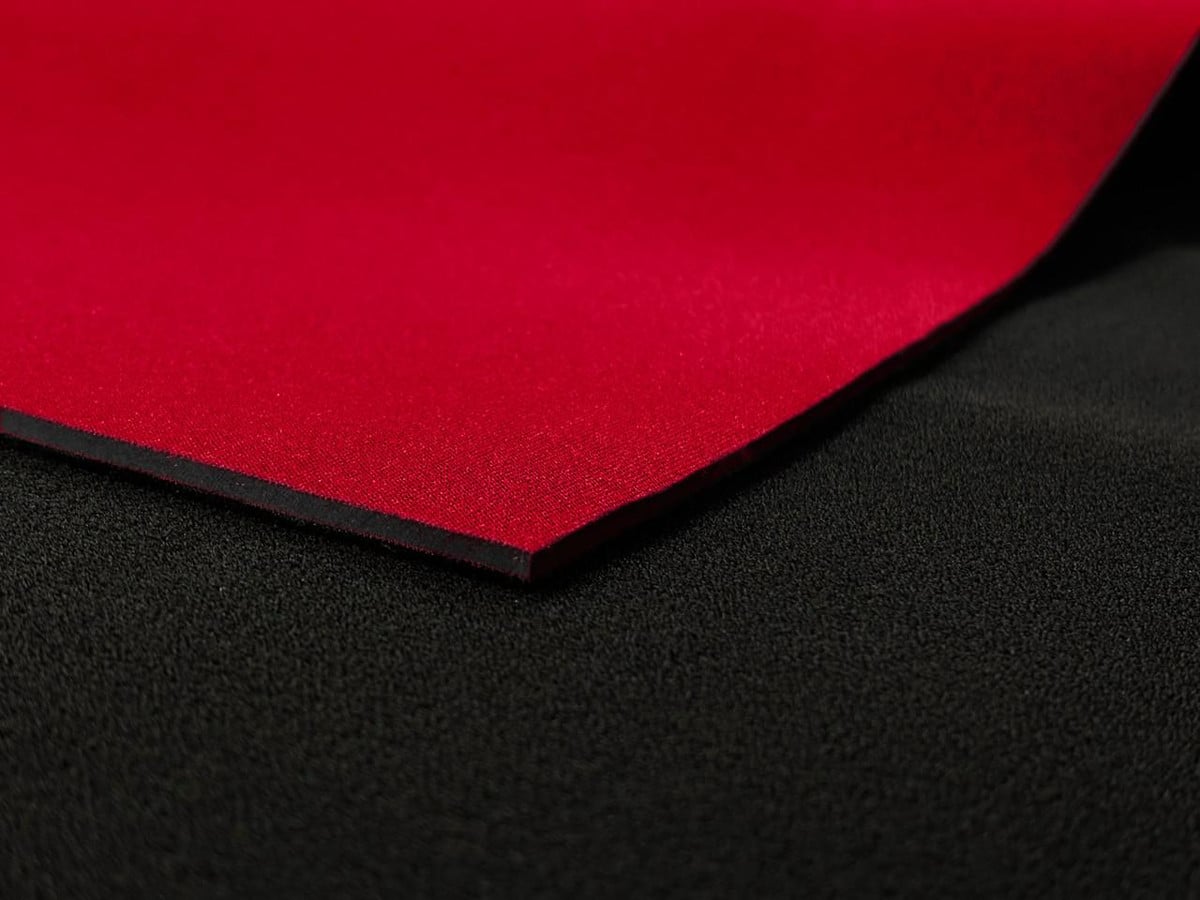 2mm Velcro Compatible Neoprene Sheet, front side with red uloop texture and back side with nylon material.