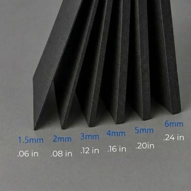 2mm Velcro Compatible Neoprene Sheet, showing the thickness measurements from 1.5mm to 6mm, with front made of UBL and back made of Nylon.