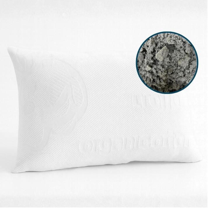 Memory Foam Pillow (Organic Cotton Cover), soft white pillow with a close-up inset of memory foam texture.