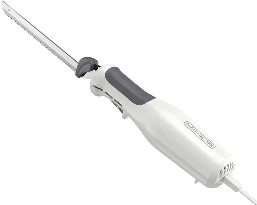 Black & Decker Foam Carving Knife, electric foam cutting tool with a long serrated blade and ergonomic handle.