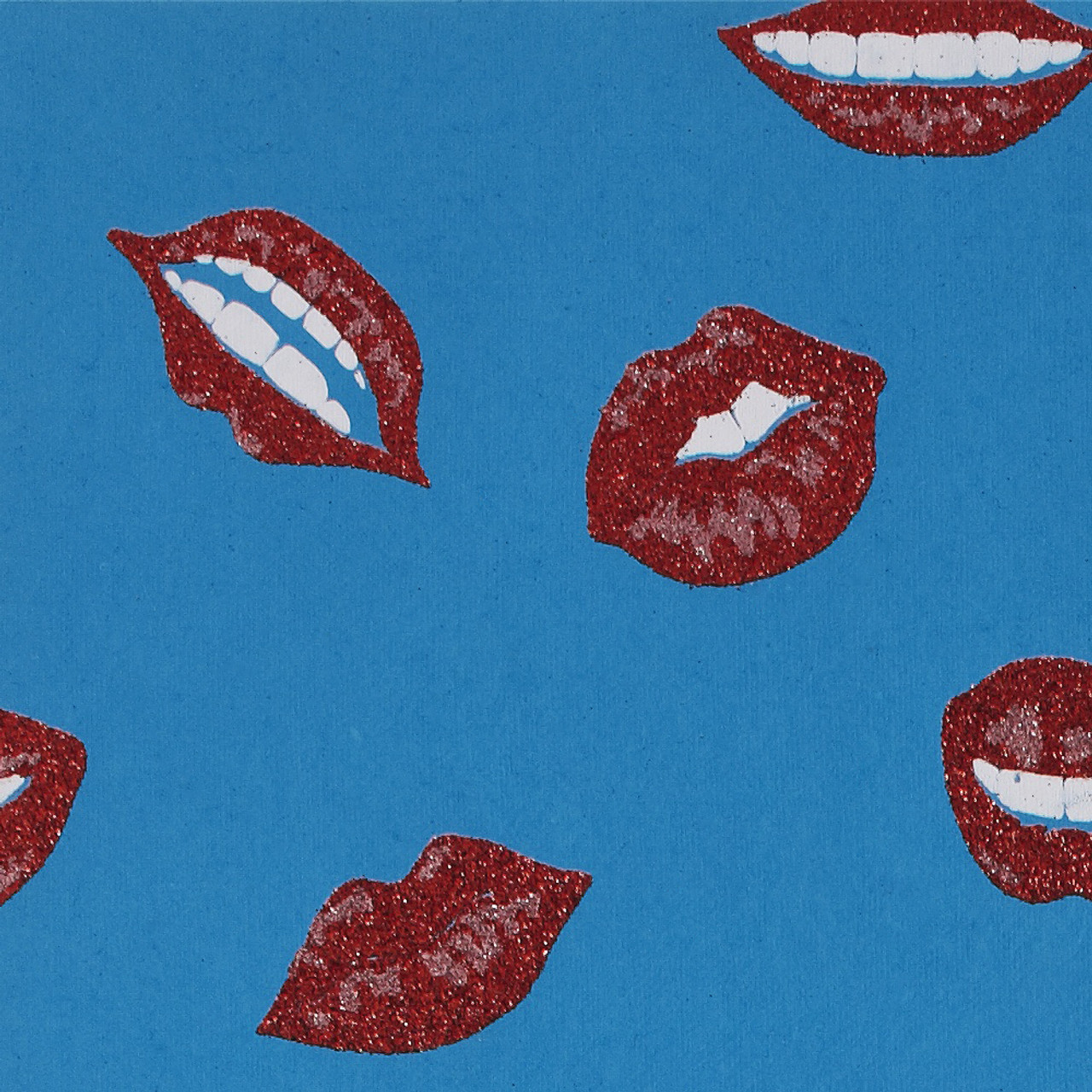 Red and Pink Glitter Lips on Blue Gift Wrap, Valentine's Wrapping paper ...