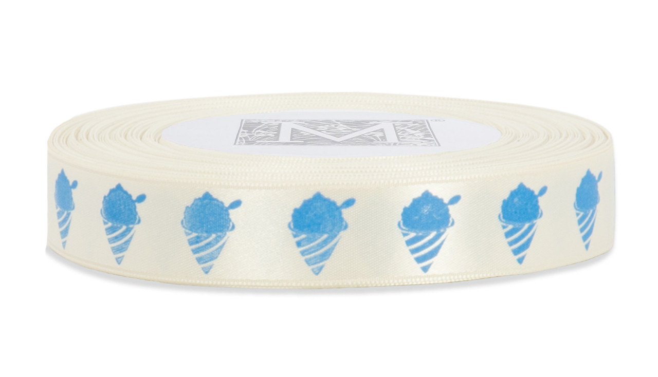 Blue Shaved Ice Symbol on Cream Satin Ribbon