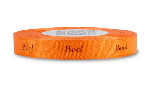 Black "Boo" on Persimmon Ribbon - Rayon Trimming Sayings