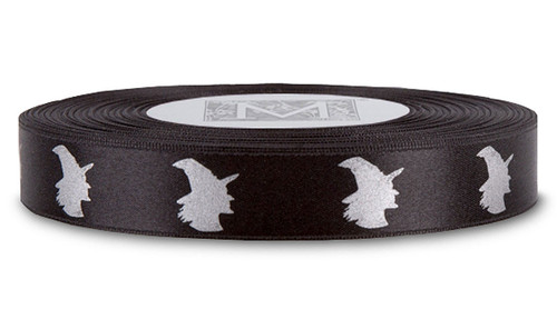 Silver ink Witch on Black Ribbon - Double Faced Satin Symbols