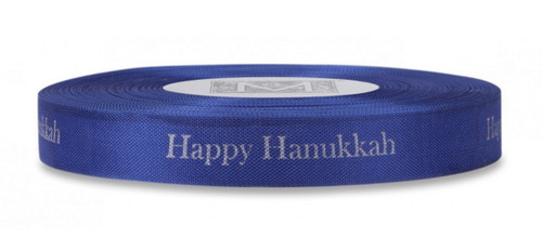 Silver "Happy Hanukkah" on Marine Ribbon - Rayon Trimming Sayings