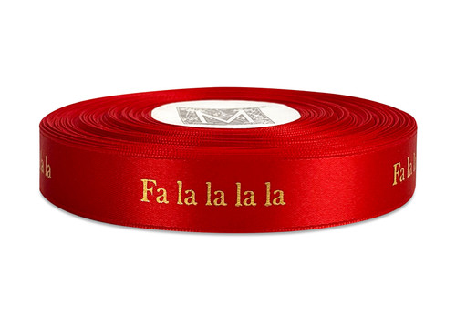 Metallic Gold ink "Falalala" on Red Ribbon - Double Faced Satin Sayings