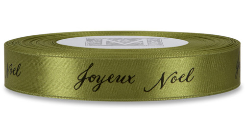 Black "Joyeux Noel" on Fig Ribbon - Double Faced Satin Sayings