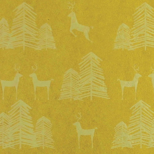 Gift Wrap - Reindeer & Tree - Gold and Light Silver Metallic