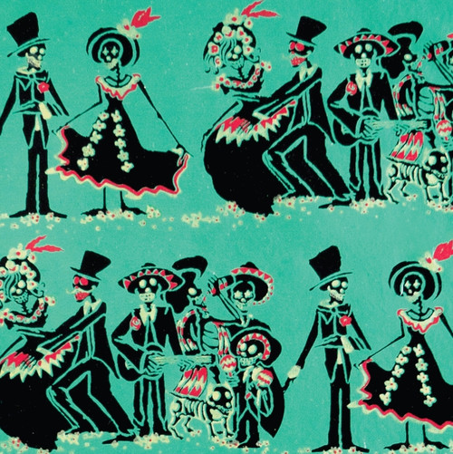 Gift Wrap - Day of the Dead - Turquoise/Black