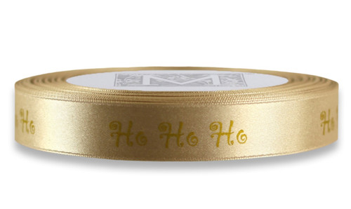 Gold "Ho Ho Ho" on Almond Ribbon - Double Faced Satin Sayings