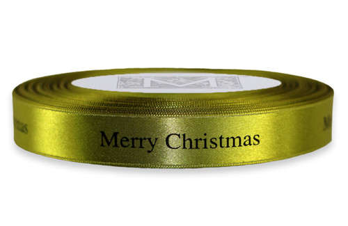 Black "Merry Christmas " on Fig Ribbon - Double Faced Satin Sayings