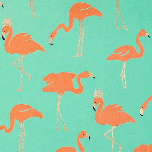 Gift Wrap - Flamingo - Metallic Gold/Orange/Mint Green