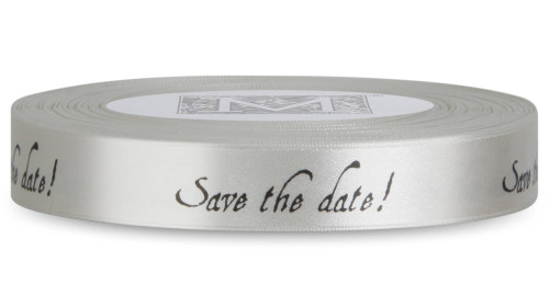 Double Faced Satin Sayings - Black ink "Save The Date" on Bone