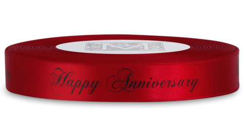 Double Faced Satin Sayings - Black ink "Happy Anniversary" on Red