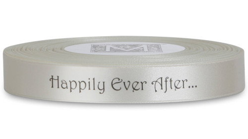 Double Faced Satin Sayings - Black ink "Happily Ever After" on Bone