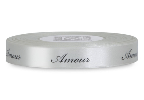 Black ink "Amour" on Bone Ribbon - Double Faced Satin Sayings