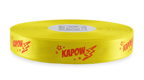 Red Ink "Kapow" on Golden Chain Ribbon - Double Faced Satin Sayings