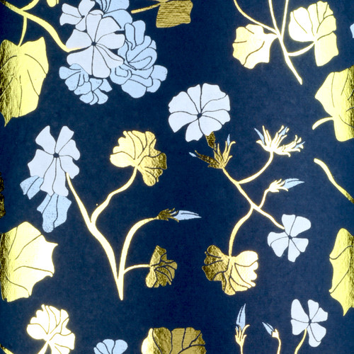 Winter Floral - Navy, White, Blue and Gold Foil Gift Wrap