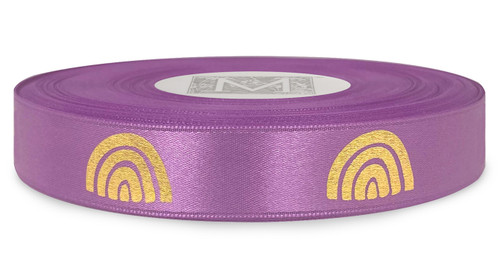 Metallic Gold Ink Rainbow on Viola Ribbon - Double Faced Satin Symbols