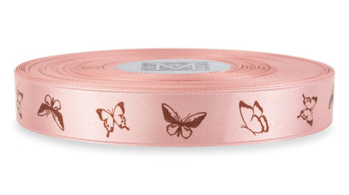 Brown Ink Butterfly on Tea Rose Ribbon - Double Faced Satin Symbols