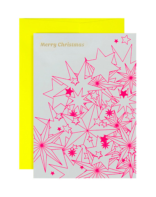 Merry Christmas Multi Stars Neon Pink & Yellow Card