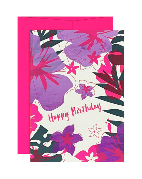 Happy Birthday Tropical Neon Purple Card