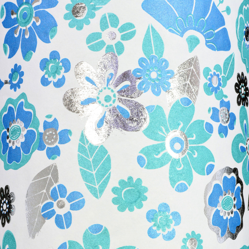 60's Flower Power Cream Blue/Green/Silver Foil 