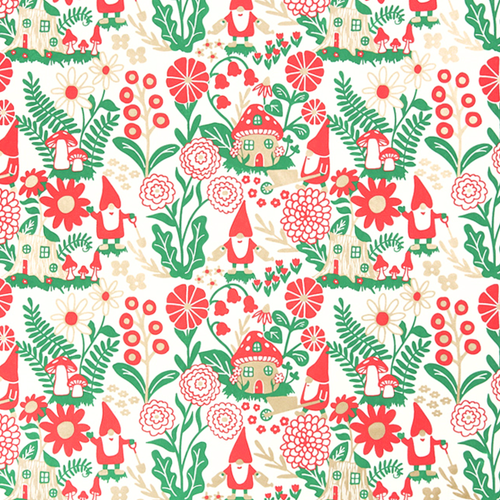 Gnomes Cream/Orange/Green/Gold Metallic Gift Wrap