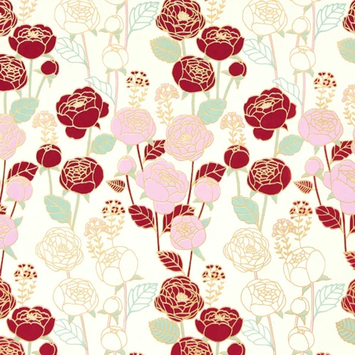 Neutral Floral - Cream Mauve/Sage/Burgundy/Gold Metallic