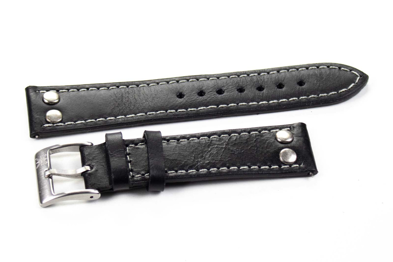 Aviator Watch Strap Black — Full-Grain Calfskin | CNS Watch Bands