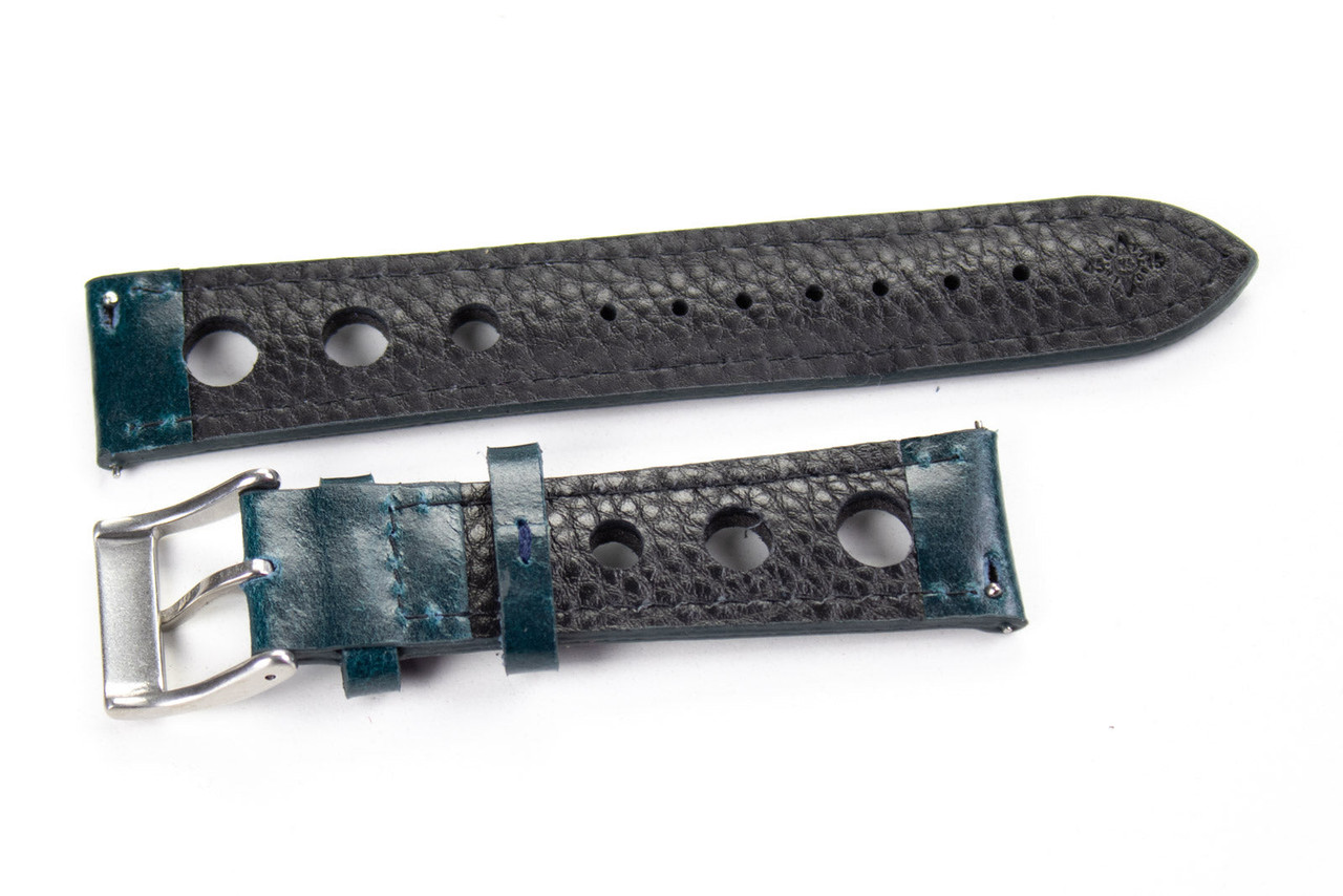 ヴィンテージ ラルフローレン　ウール ハンドチェーンステッチ オーバルラグ Dark Petrol Rally Watch Strap – Sporty Vintage Style