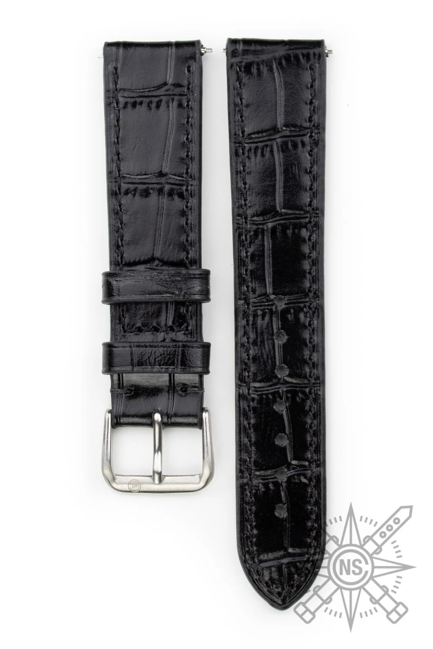 Classic Black Alligator Watch Strap – Timeless Luxury display picture 1