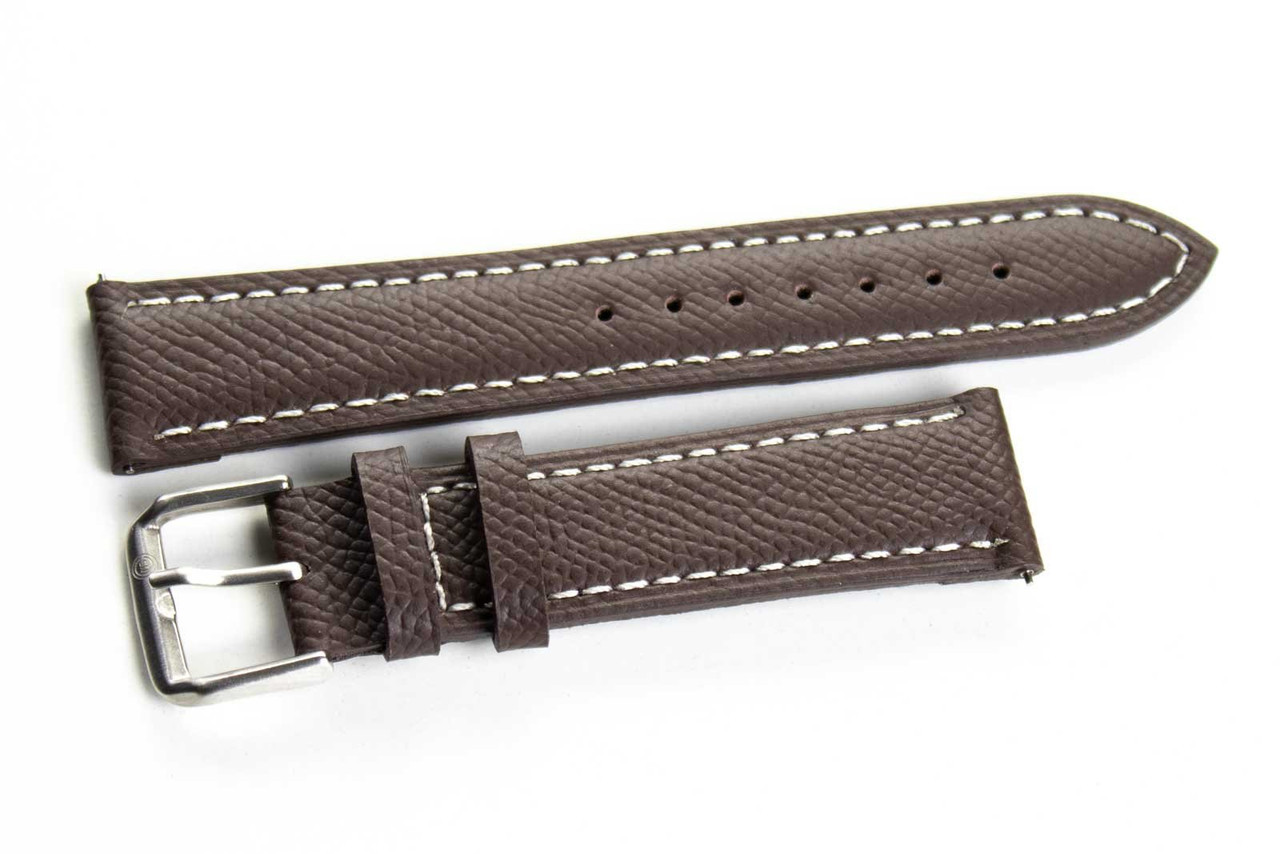 Dark Brown Leather Watch Band – Grained White Stitch