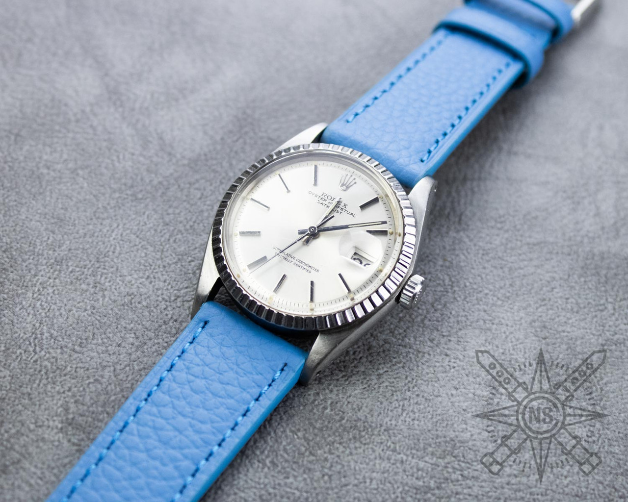 Sky Blue Leather Watch Band – Classic Pebble Strap