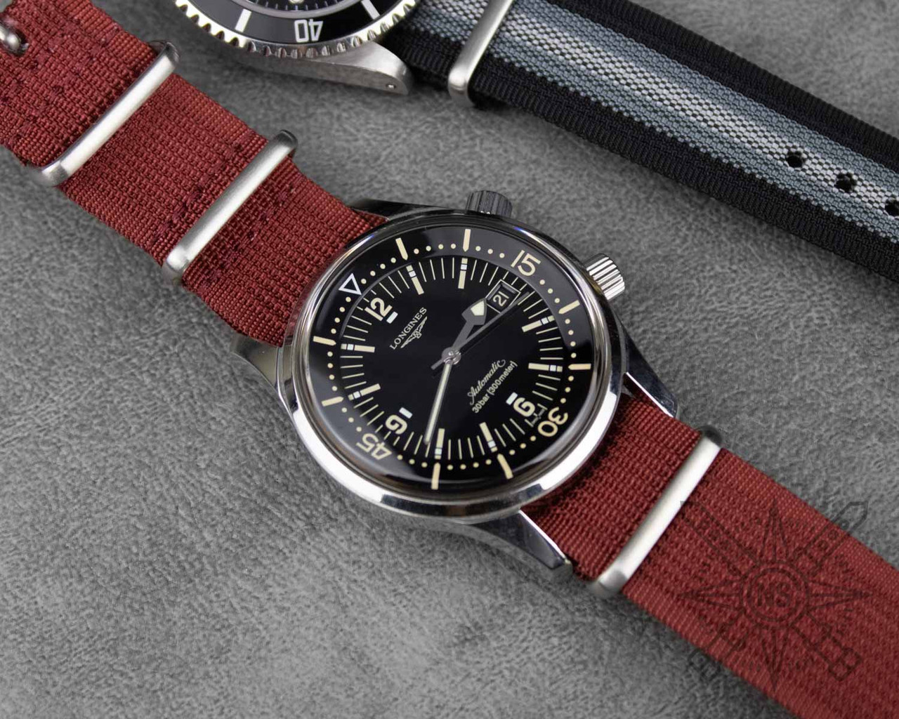 Burgundy Nylon Watch Strap – Ribbed Bold Rugged Strap