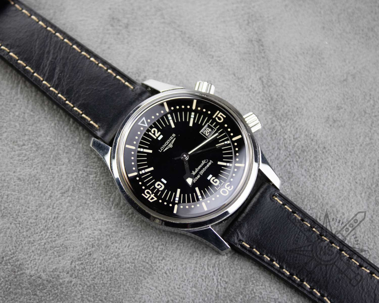 Black Leather Watch Band – Classic White Stitch Strap