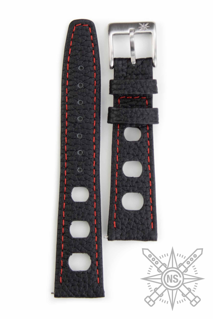 Black Rally Watch Strap – Red Stitch Racing Style