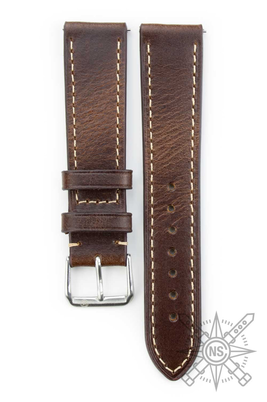 Brown Leather Watch Band – Classic White Stitch