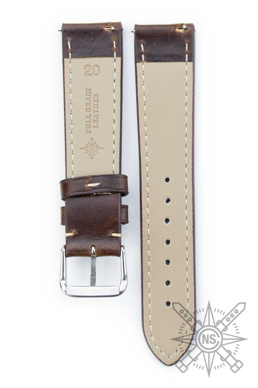 Brown Leather Watch Band – Classic White Stitch