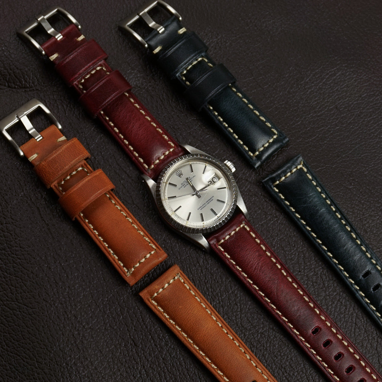 Oxblood leather store watch strap