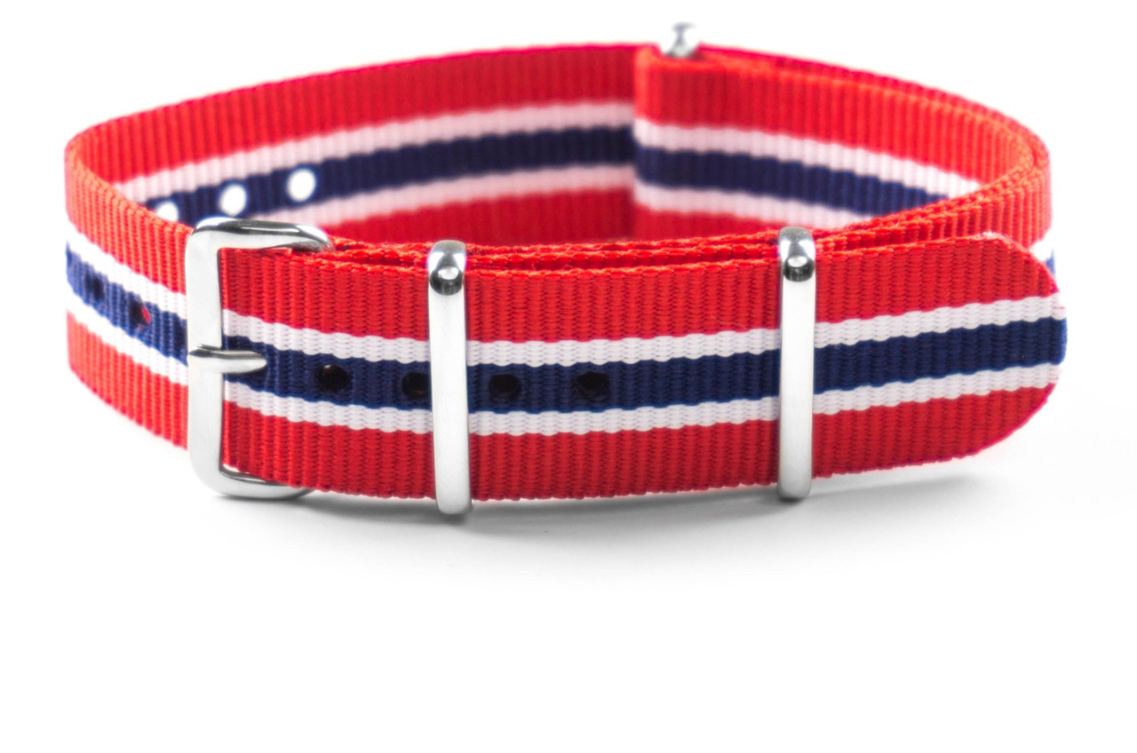 Norway Nylon Watch Strap – 21mm Red White Blue Style