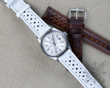 Monza white racing leather watch strap