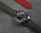 Khaki green rubber watch strap with deployant clasp