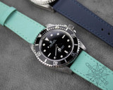 Teal Saffiano Leather Watch Strap on a Rolex Submariner
