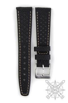 Monza Black Racing Watch Band with White Stitch