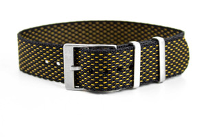 Adjustable Single Pass Strap Spotted Black & Mustard | CNS & Watch Bands