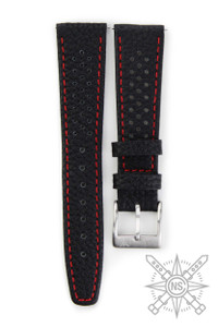Black racing watch band with red stitching