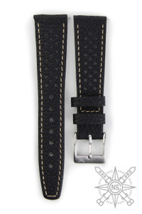 Black racing watch band with white stitching