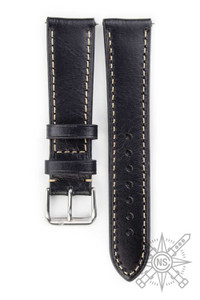 Kvarnsjö Leather Classic watch band Classic Black with white stitching
